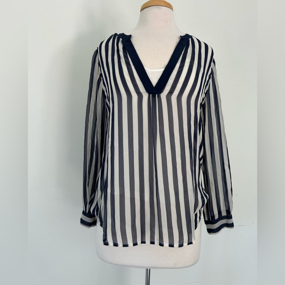 Joie chiffon black and white striped blouse